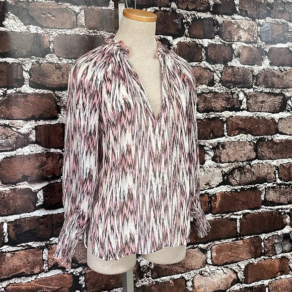 Magali Pascal Blouse Women's XS Extra Small Pink White Print Long Sleeve Top - Picture 8 of 14